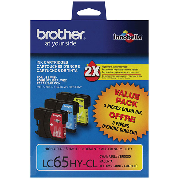 Brother LC-65HYCMY Cyan, Magenta, Yellow OEM High Yield Inkjet Cartridge Multipack