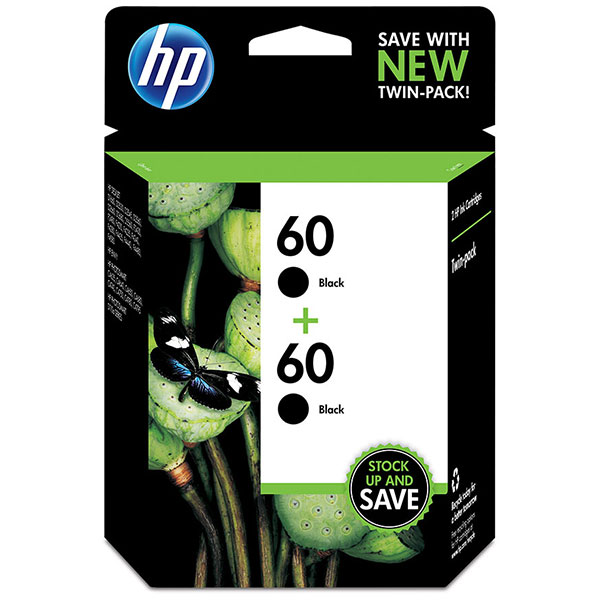 HP CZ071FN (HP 60) Black OEM Inkjet Cartridges (2 each)