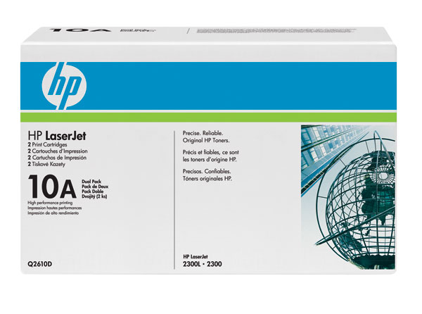 HP Q2610AD (HP 10A) Black OEM Laser Toner Cartridges (2 pk)