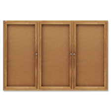 Quartet Oak Frame 3Door Enclosed Cork Bulletin Brd